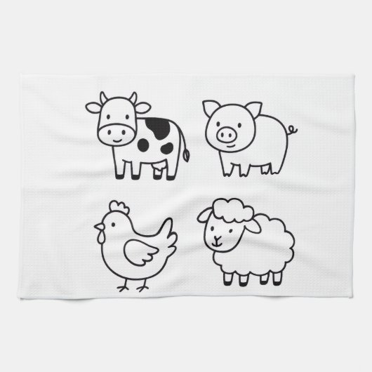 Linge De Cuisine Doux & Simple Contours d'Animaux de Ferme (Horizontal)