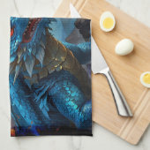 Linge De Cuisine Dragon bleu chinois et volcan (Quart Plié)