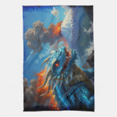 Linge De Cuisine Dragon bleu chinois et volcan (Vertical)