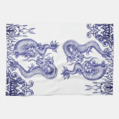 Linge De Cuisine Dragon bleu oriental blanc chinois Feu et eau (Horizontal)