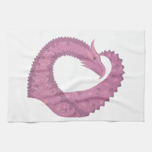 Linge De Cuisine Dragon cardiaque mauve sur blanc
