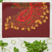 Linge De Cuisine Dragon chinois dessin rouge et or (Plié)