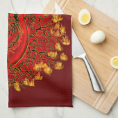 Linge De Cuisine Dragon chinois dessin rouge et or (Quart Plié)