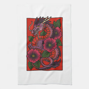 Linge De Cuisine Dragon chinois d'Hibiscus violet