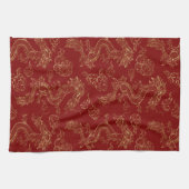 Linge De Cuisine Dragon chinois or et rouge foncé (Horizontal)