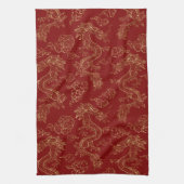 Linge De Cuisine Dragon chinois or et rouge foncé (Vertical)