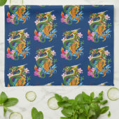 Linge De Cuisine Dragon chinois vert Koi (Plié)