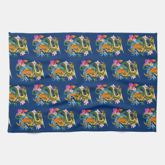Linge De Cuisine Dragon chinois vert Koi (Horizontal)