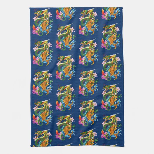 Linge De Cuisine Dragon chinois vert Koi (Vertical)