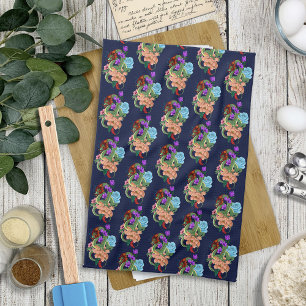 Linge De Cuisine Dragon Chinois Vert Mystique Floral Bleu Marine