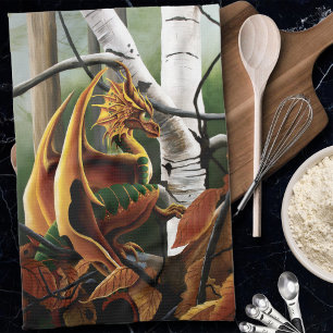 Linge De Cuisine Dragon d'automne Imaginaire vert orange