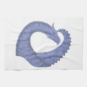 Linge De Cuisine Dragon de coeur gris bleu sur blanc