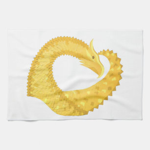Linge De Cuisine Dragon de coeur jaune sur blanc