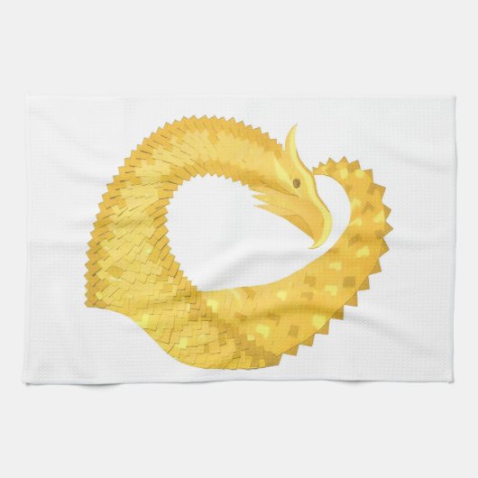 Linge De Cuisine Dragon de coeur jaune sur blanc (Horizontal)