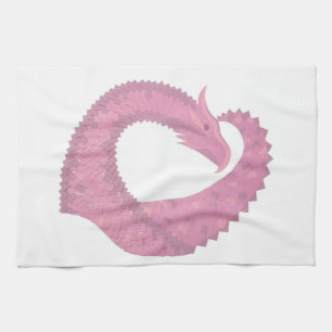 Linge De Cuisine Dragon de coeur rose sur blanc