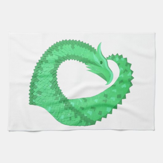 Linge De Cuisine Dragon de coeur vert sur blanc (Horizontal)