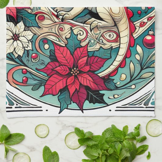 Linge De Cuisine Dragon de Noël (Plié)