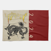 Linge De Cuisine Dragon de Nouvel An Chinois Noir coupé en papier Z (Horizontal)