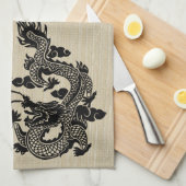 Linge De Cuisine Dragon de Nouvel An Chinois Noir coupé en papier Z (Quart Plié)