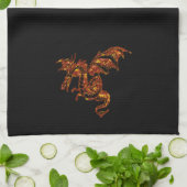 Linge De Cuisine Dragon flamboyant sur noir (Plié)
