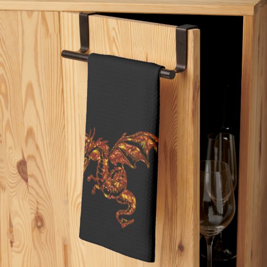 Linge De Cuisine Dragon flamboyant sur noir (Pliage en tiers)