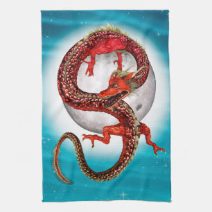 Linge De Cuisine Dragon Lune Rouge Fantastique Artistique