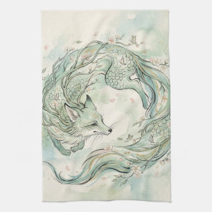 Linge De Cuisine Dragon Renard Mystique Art Aquarelle (1)