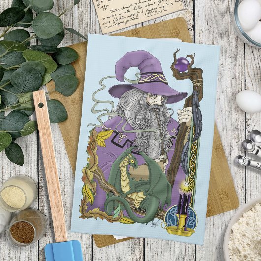 Linge De Cuisine Dragon Sorcier Celtique Fantastique Violet