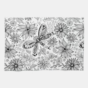 Linge De Cuisine Dragonfly et doodle de fleurs