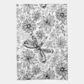 Linge De Cuisine Dragonfly et doodle de fleurs (Vertical)
