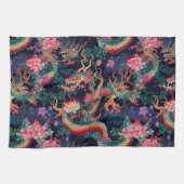 Linge De Cuisine Dragons et fleurs de néon (Horizontal)