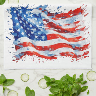 Linge De Cuisine Drapeau américain USA Aquarelle 4 juillet