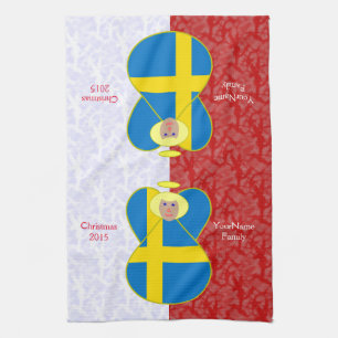 Linge De Cuisine Drapeau ange suédois sur personnalisé rouge et bla
