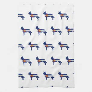 Linge De Cuisine Drapeau bleu Heeler Chien race Silhouette Colorado
