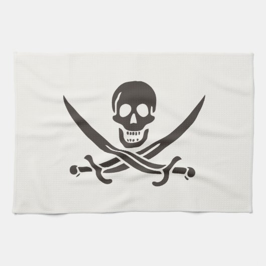 Linge De Cuisine Drapeau de crâne obsidien Drapeau de pirate Calico (Horizontal)