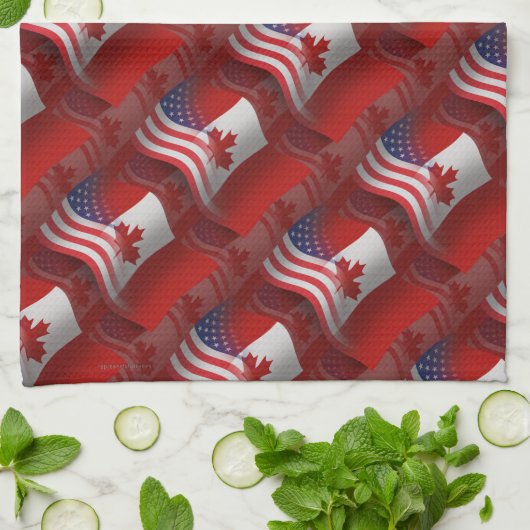 Linge De Cuisine Drapeau de ondulation Canadien-Américain (Plié)