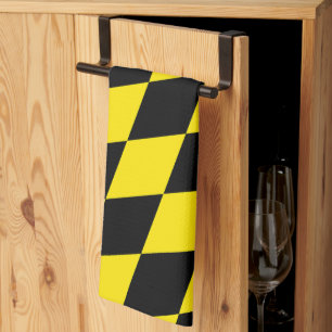 Linge De Cuisine Drapeau diamant de Bavière noire et jaune Motif