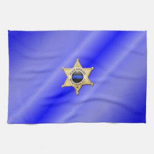 Linge De Cuisine Drapeau et badge de la ligne bleue mince