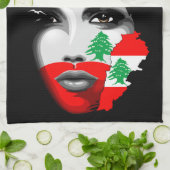 Linge De Cuisine Drapeau et carte du Liban sur le visage de la fill (Plié)