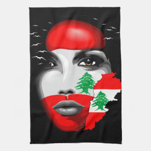 Linge De Cuisine Drapeau et carte du Liban sur le visage de la fill