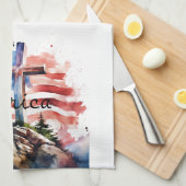 Linge De Cuisine Drapeau et croix "Dieu bénisse l'Amérique" (Quart Plié)