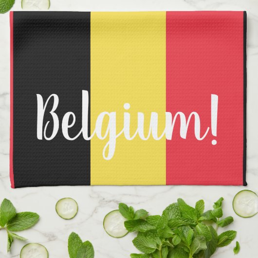 Linge De Cuisine Drapeau et texte de Belgique (Plié)