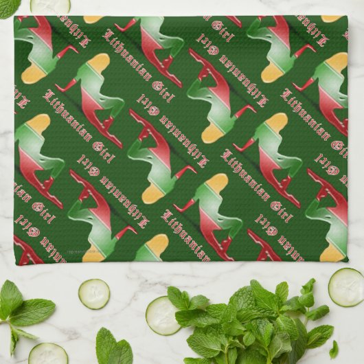 Linge De Cuisine Drapeau lithuanien de silhouette de fille (Plié)