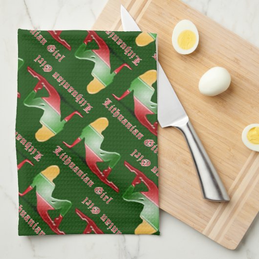 Linge De Cuisine Drapeau lithuanien de silhouette de fille (Quart Plié)