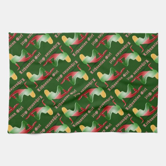 Linge De Cuisine Drapeau lithuanien de silhouette de fille (Horizontal)