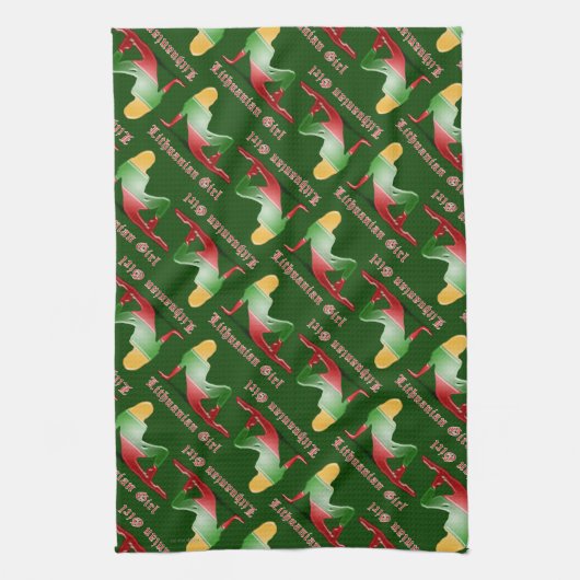 Linge De Cuisine Drapeau lithuanien de silhouette de fille (Vertical)