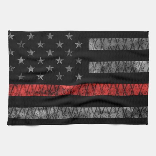 Linge De Cuisine Drapeau minuscule de pompier Red Line (Horizontal)