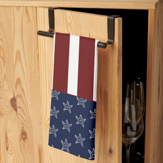 Linge De Cuisine Drapeau Nautique Américain Rouge Blanc Bleu Starfi (Pliage en tiers)