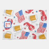 Linge De Cuisine Drapeau patriotique Beer Lobster Stars Monogramme (Horizontal)