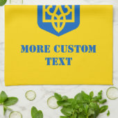 Linge De Cuisine Drapeau ukrainien avec armoiries et texte (Plié)